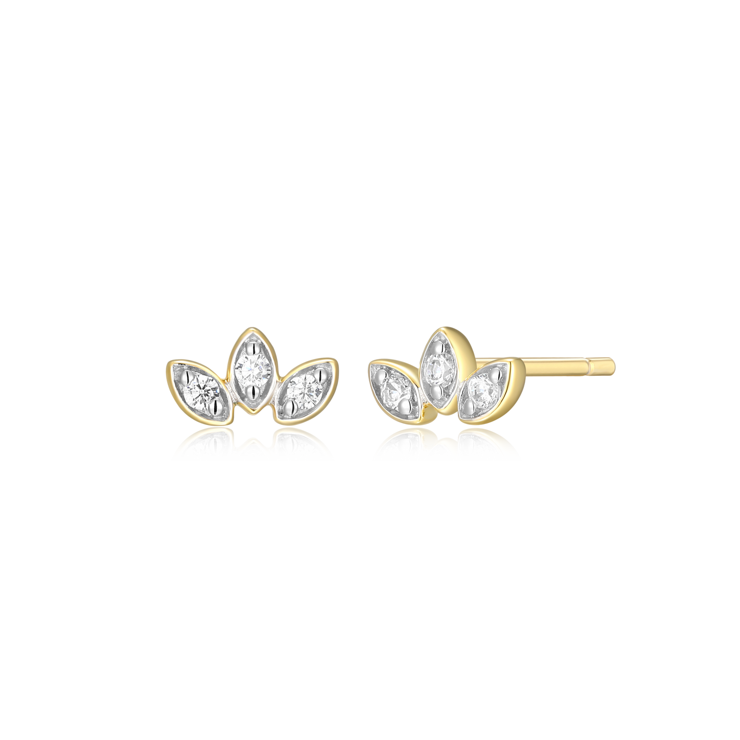 Triple Marquis Stud Earrings in 14k Yellow Gold Plated Sterling Silver