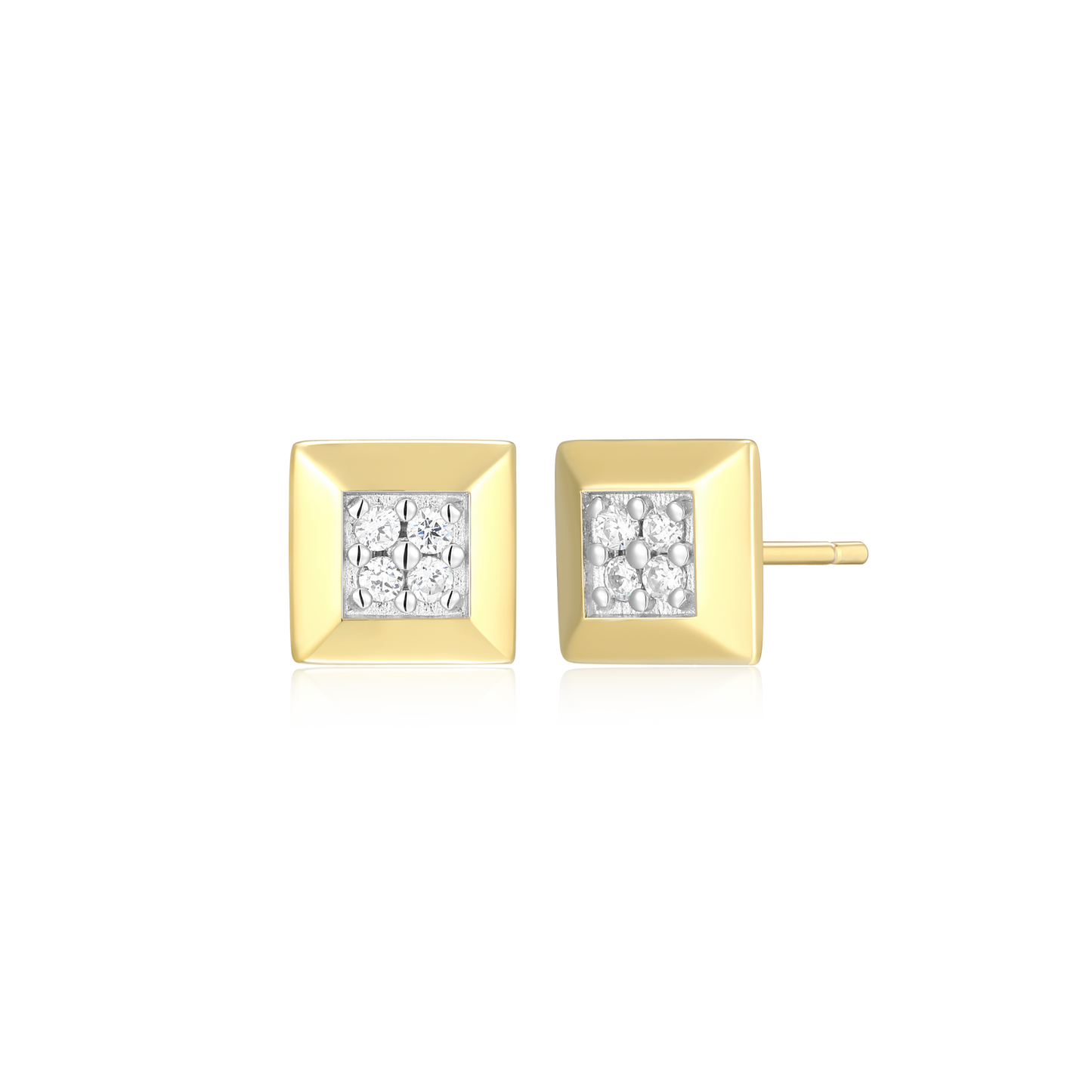 Tile Pave Stud Earrings in 14k Yellow Gold Plated Sterling Silver