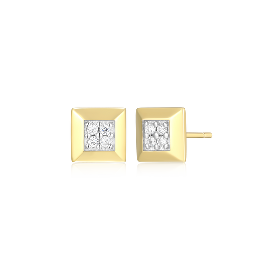 Tile Pave Stud Earrings in 14k Yellow Gold Plated Sterling Silver