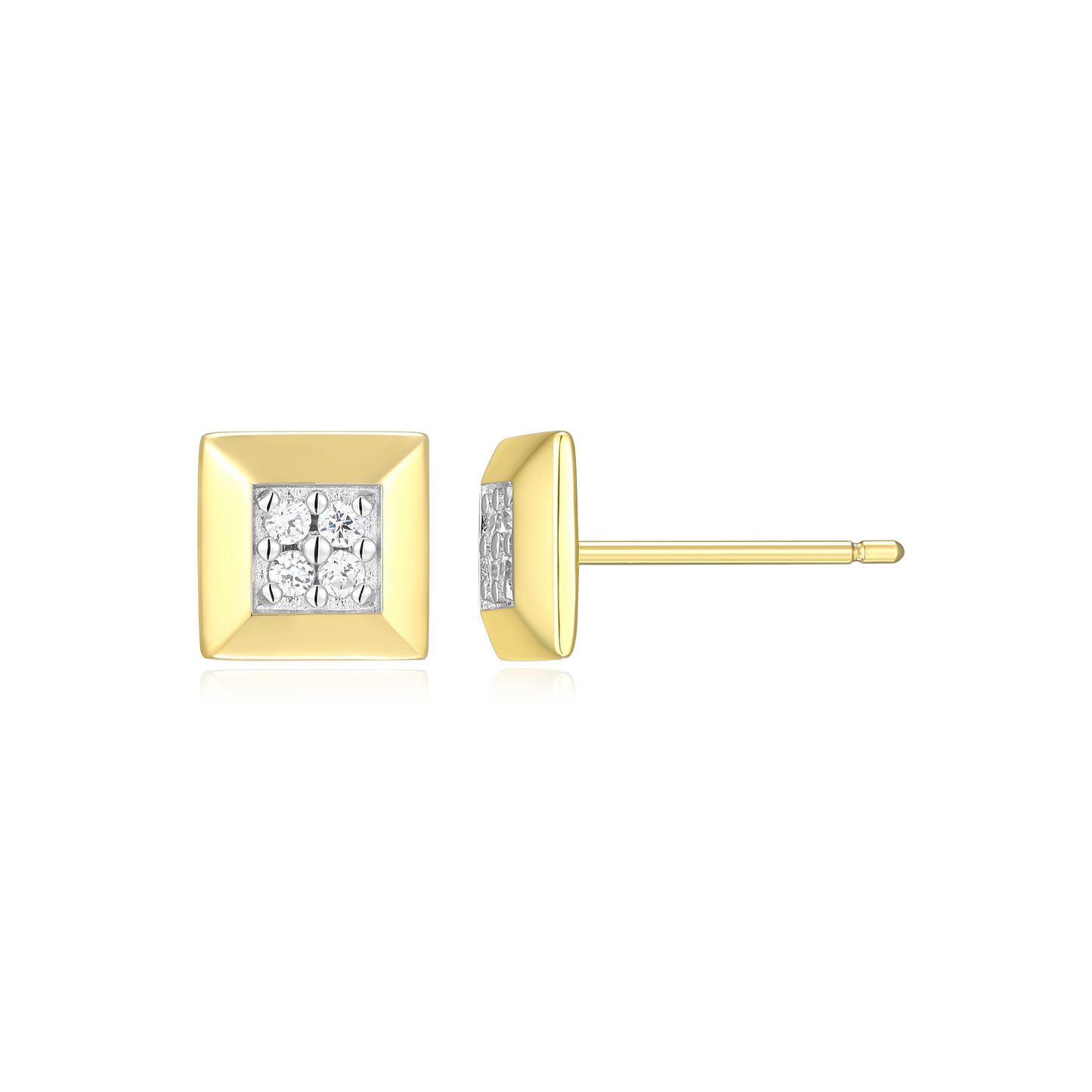 Tile Pave Stud Earrings in 14k Yellow Gold Plated Sterling Silver