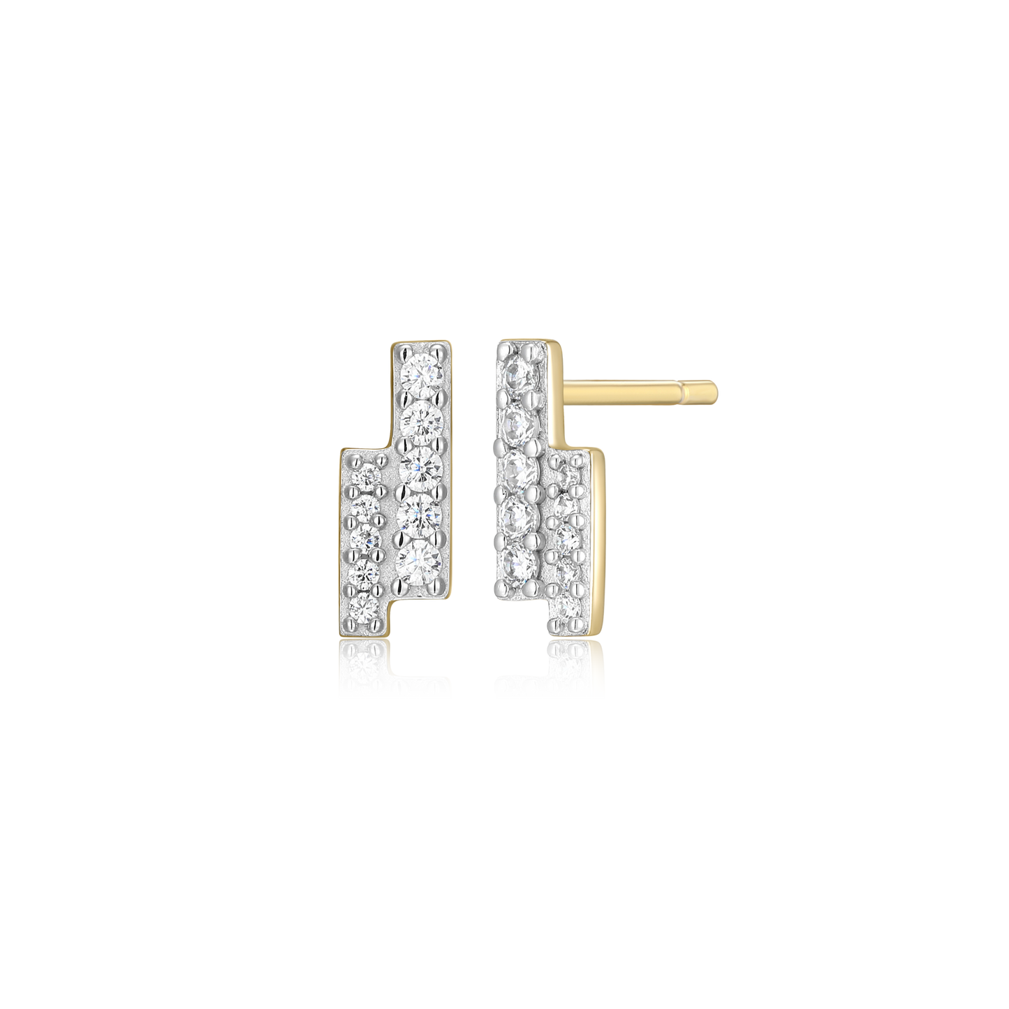 Double Bar Pave Stud Earrings in 14k Yellow Gold Plated Sterling Silver