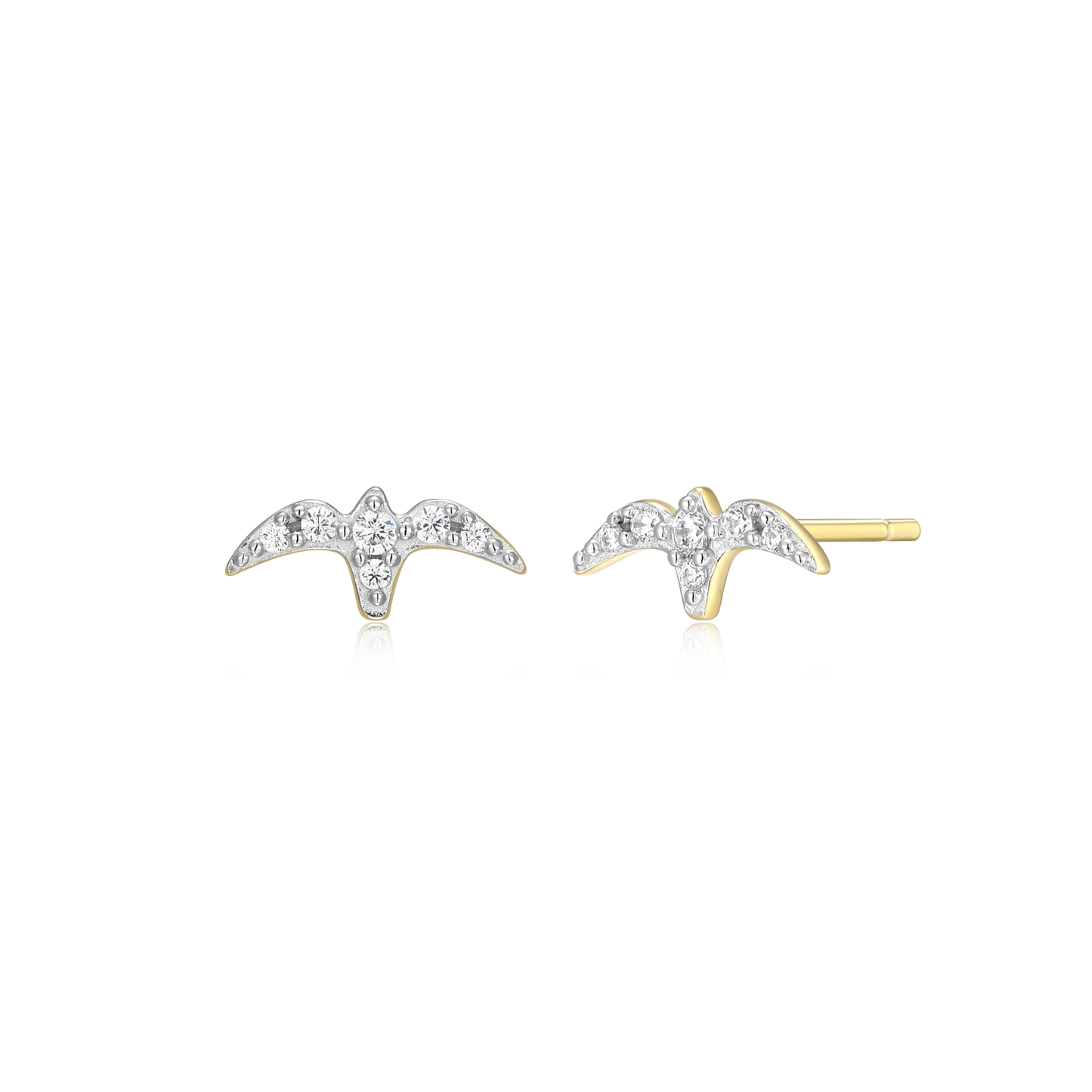 Bird Stud Earrings in 14k Yellow Gold Plated Sterling Silver