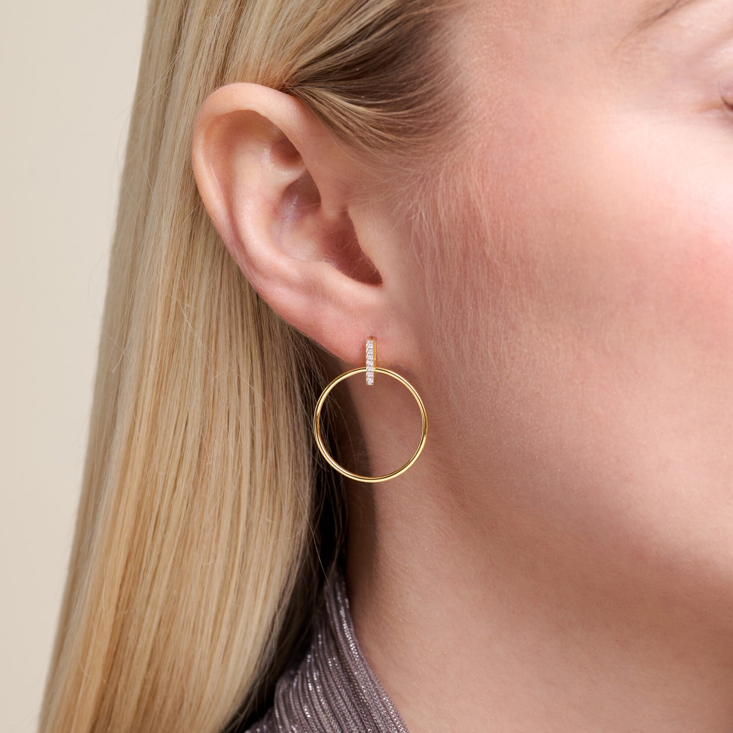 Front Hoop Stud Earrings in 14k Yellow Gold Plated Sterling Silver