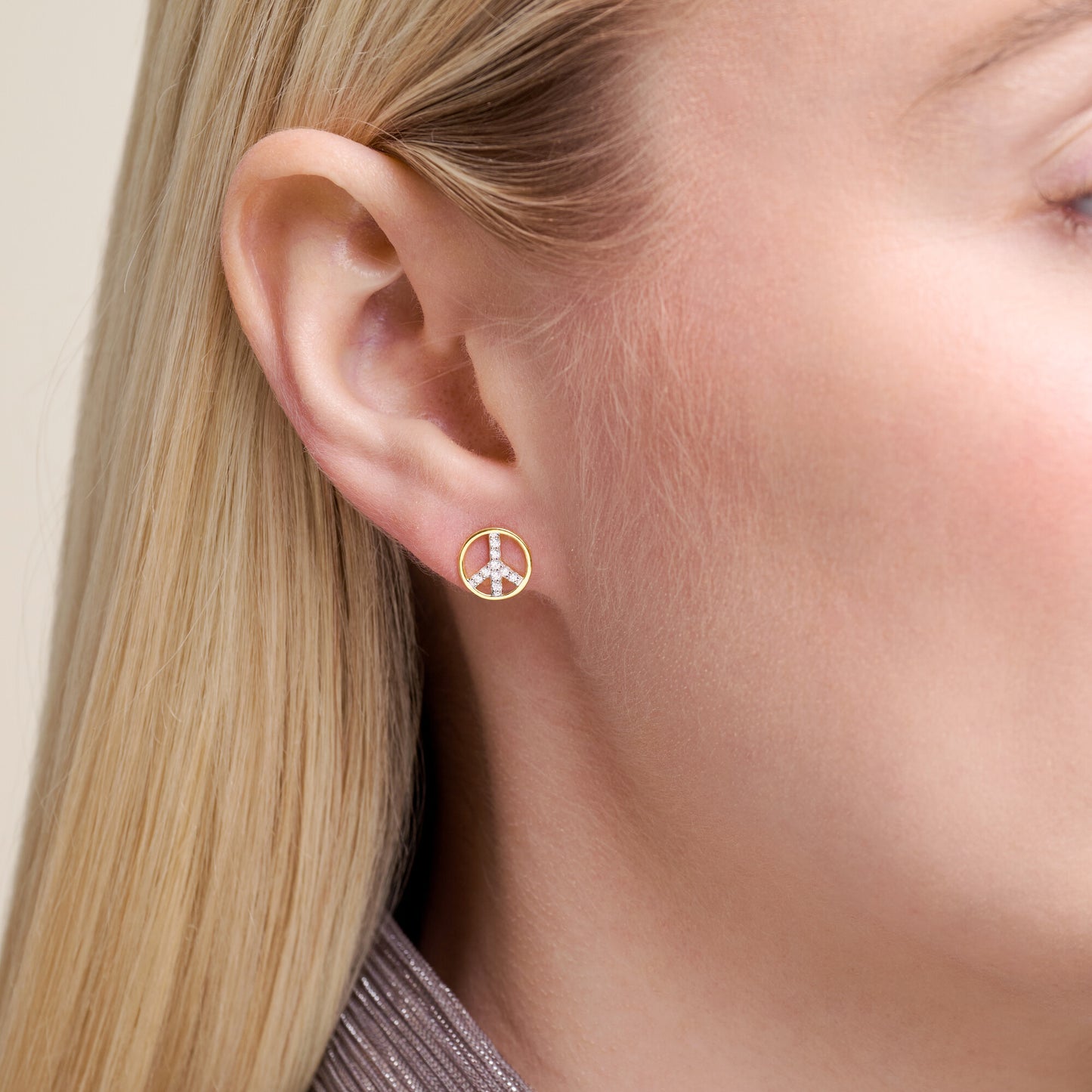 Peace Stud Earrings in 14k Yellow Gold Plated Sterling Silver