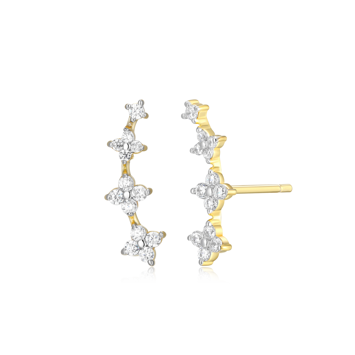 Floral Climber Stud Earrings in 14k Yellow Gold Plated Sterling Silver