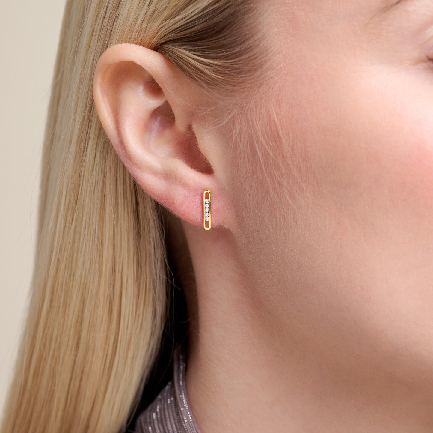 Paperclip Stud Earring in 14k Yellow Gold Plated Sterling Silver