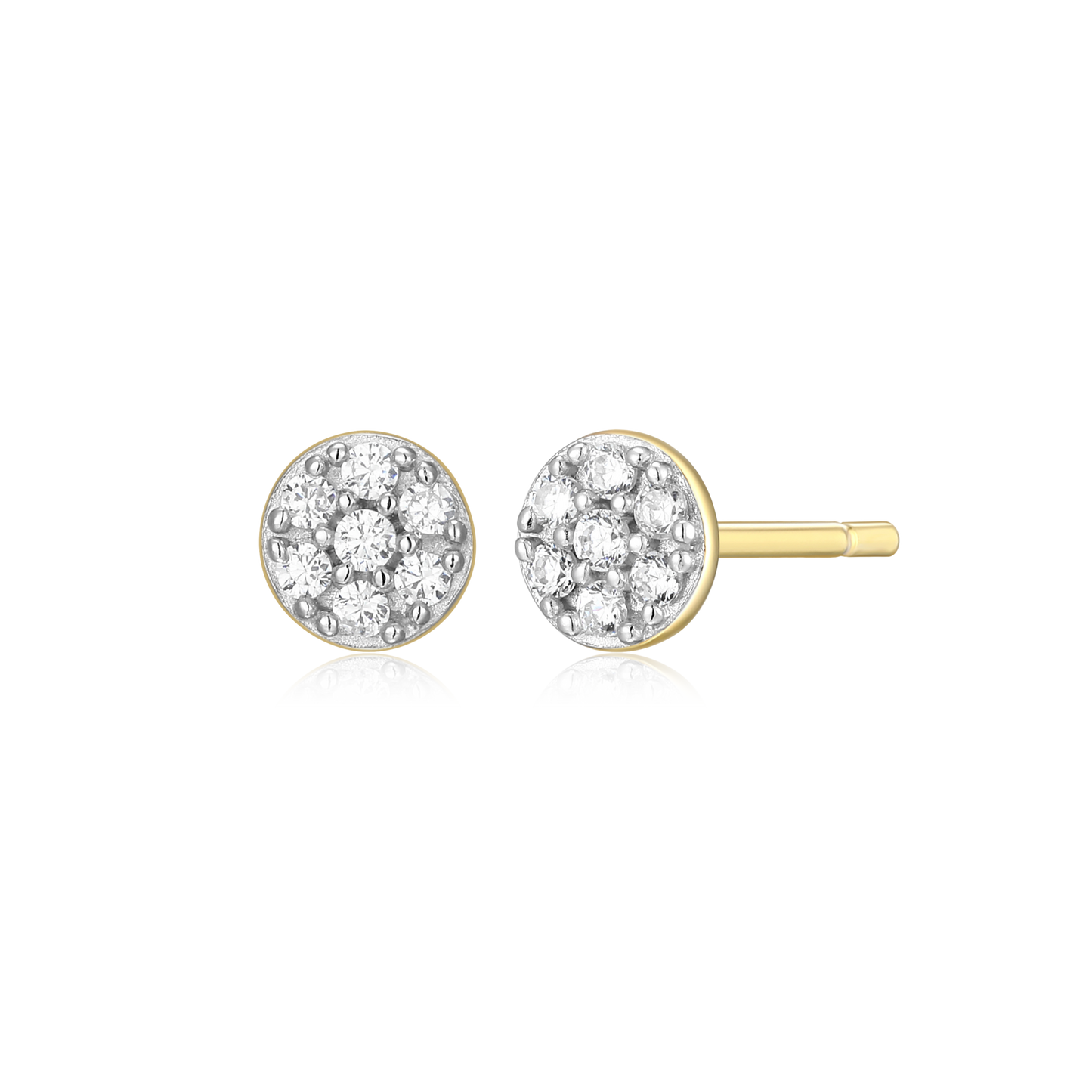 Round Pave Stud Earrings in 14k Yellow Gold Plated Sterling Silver