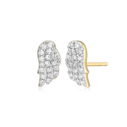 Wing Stud Earrings in 14k Yellow Gold Plated Sterling Silver