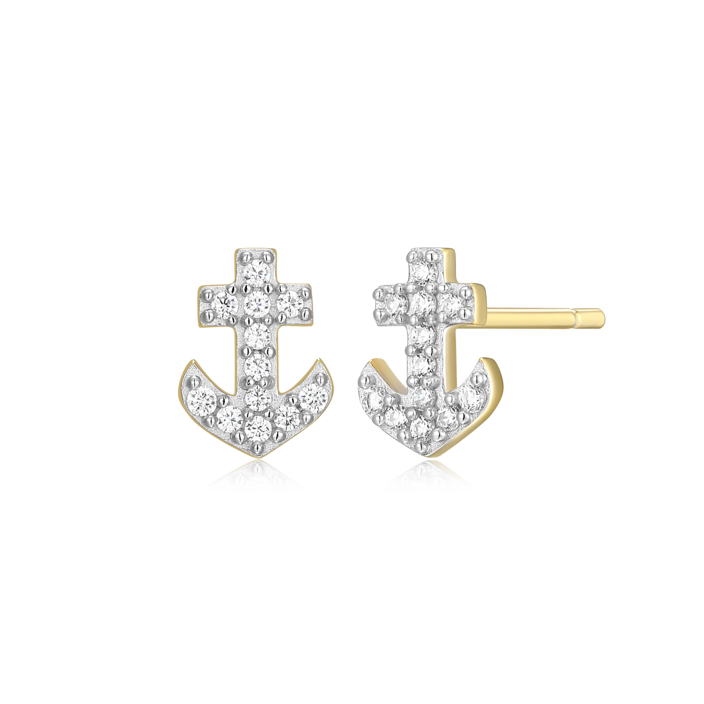 Anchor Pave Stud Earrings in 14k Yellow Gold Plated Sterling Silver