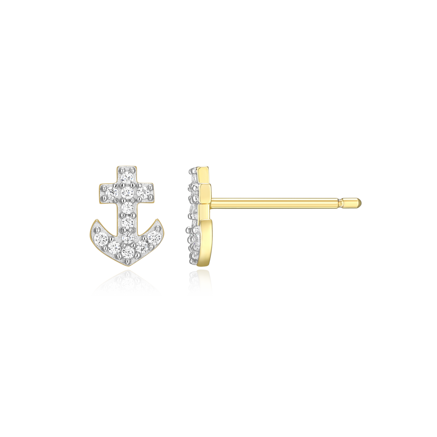 Anchor Pave Stud Earrings in 14k Yellow Gold Plated Sterling Silver