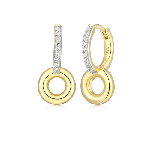 Donut Drop Huggie Earrings in 14k Yellow Gold Plated Sterling Silver