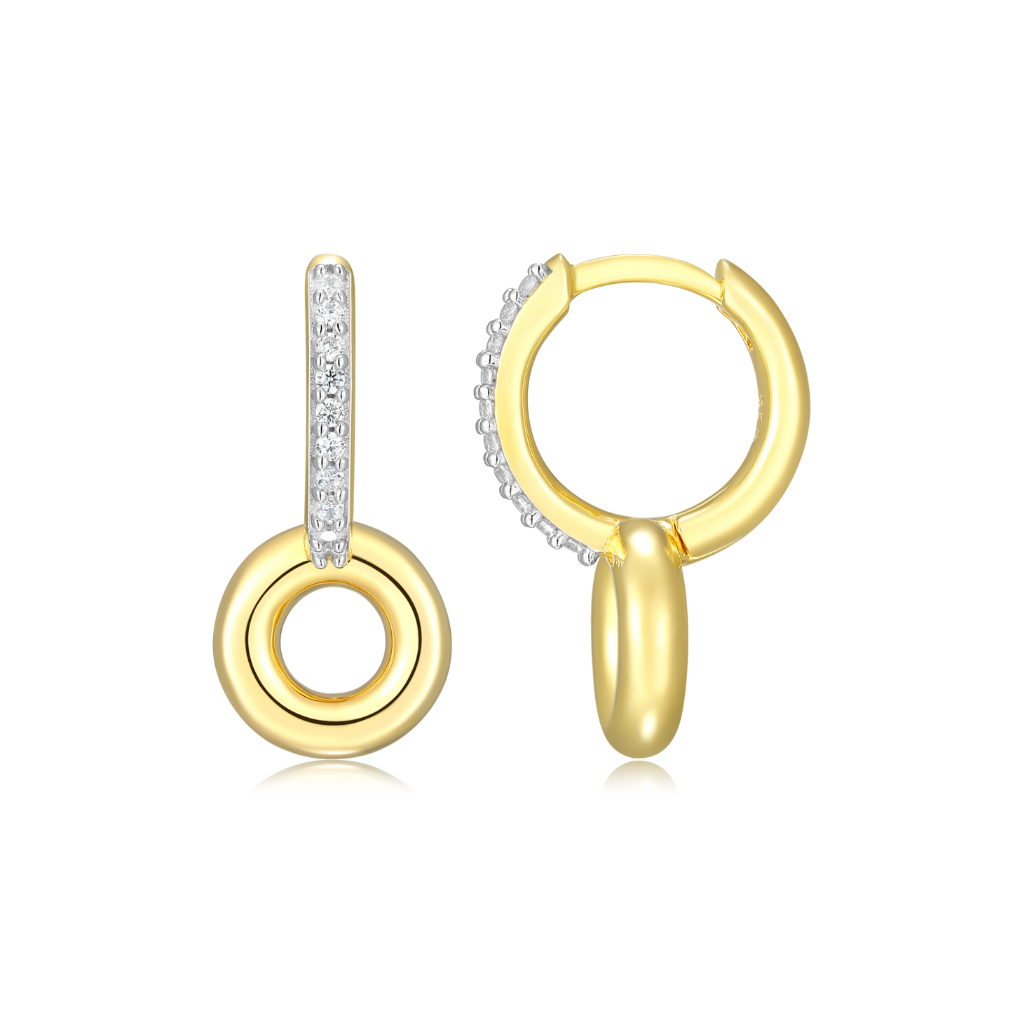 Donut Drop Huggie Earrings in 14k Yellow Gold Plated Sterling Silver