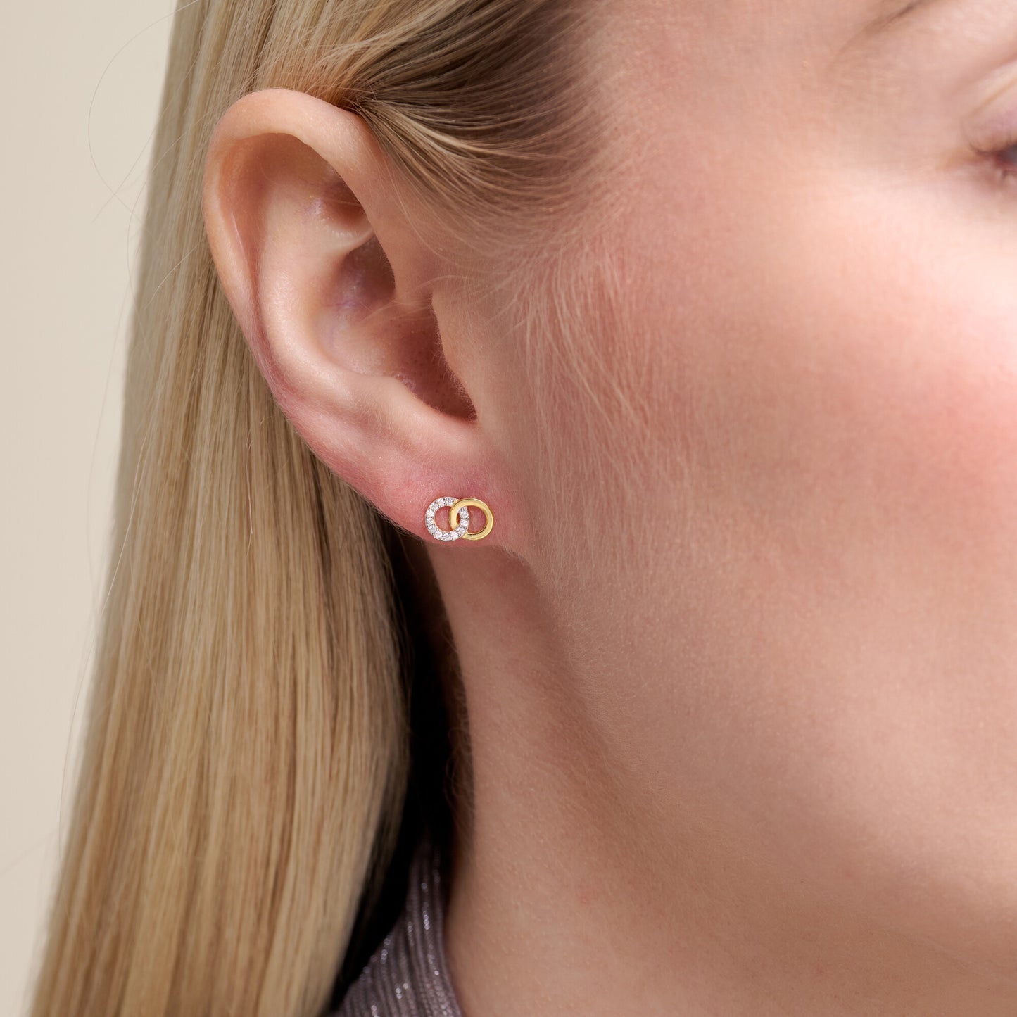 Twin Circle Stud Earrings in 14k Yellow Gold Plated Sterling Silver