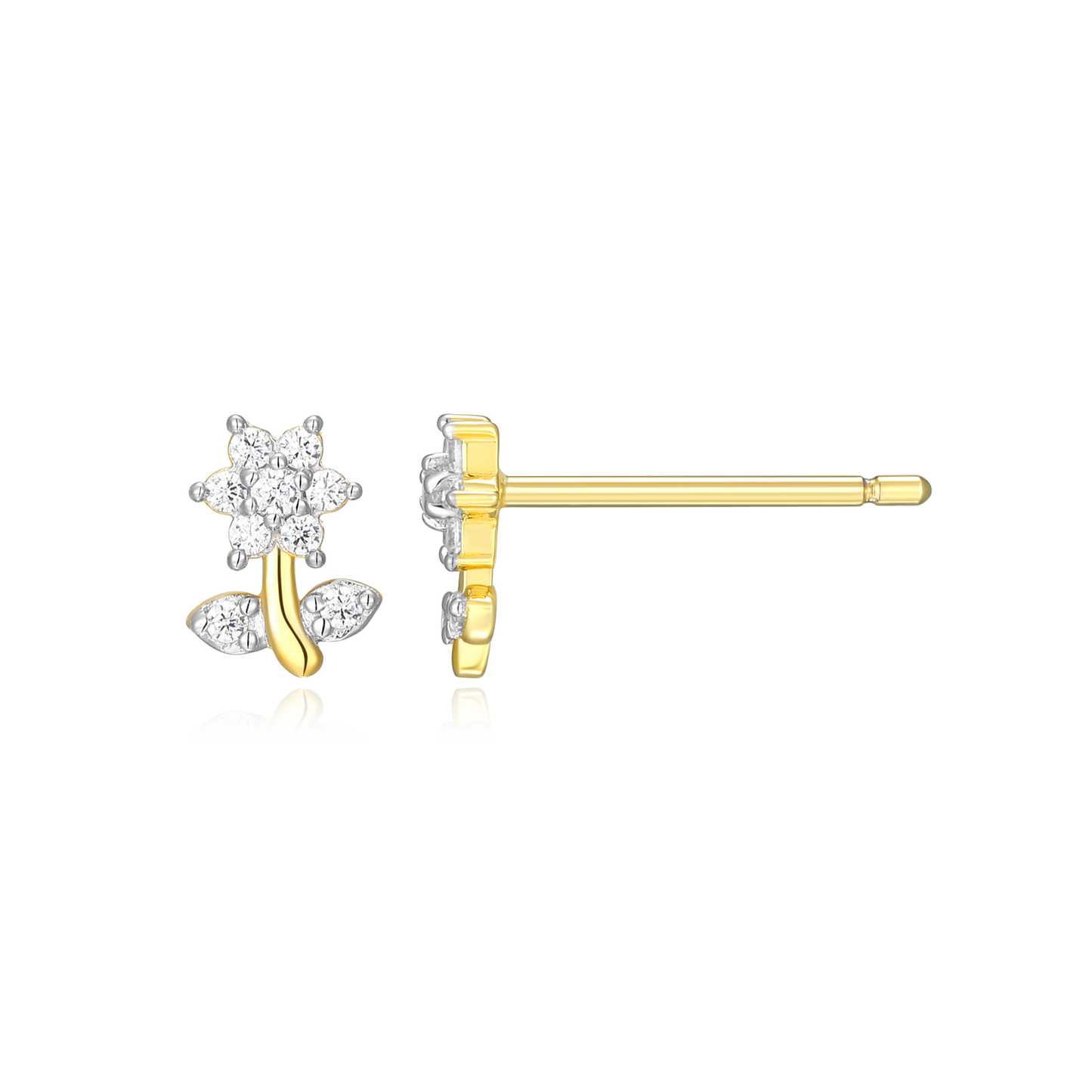 Flower Stud Earrings in 14k Yellow Gold Plated Sterling Silver