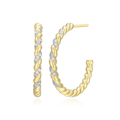 Twist J-Hoop Stud Earrings in 14k Yellow Gold Plated Sterling Silver | M by Monte Luna