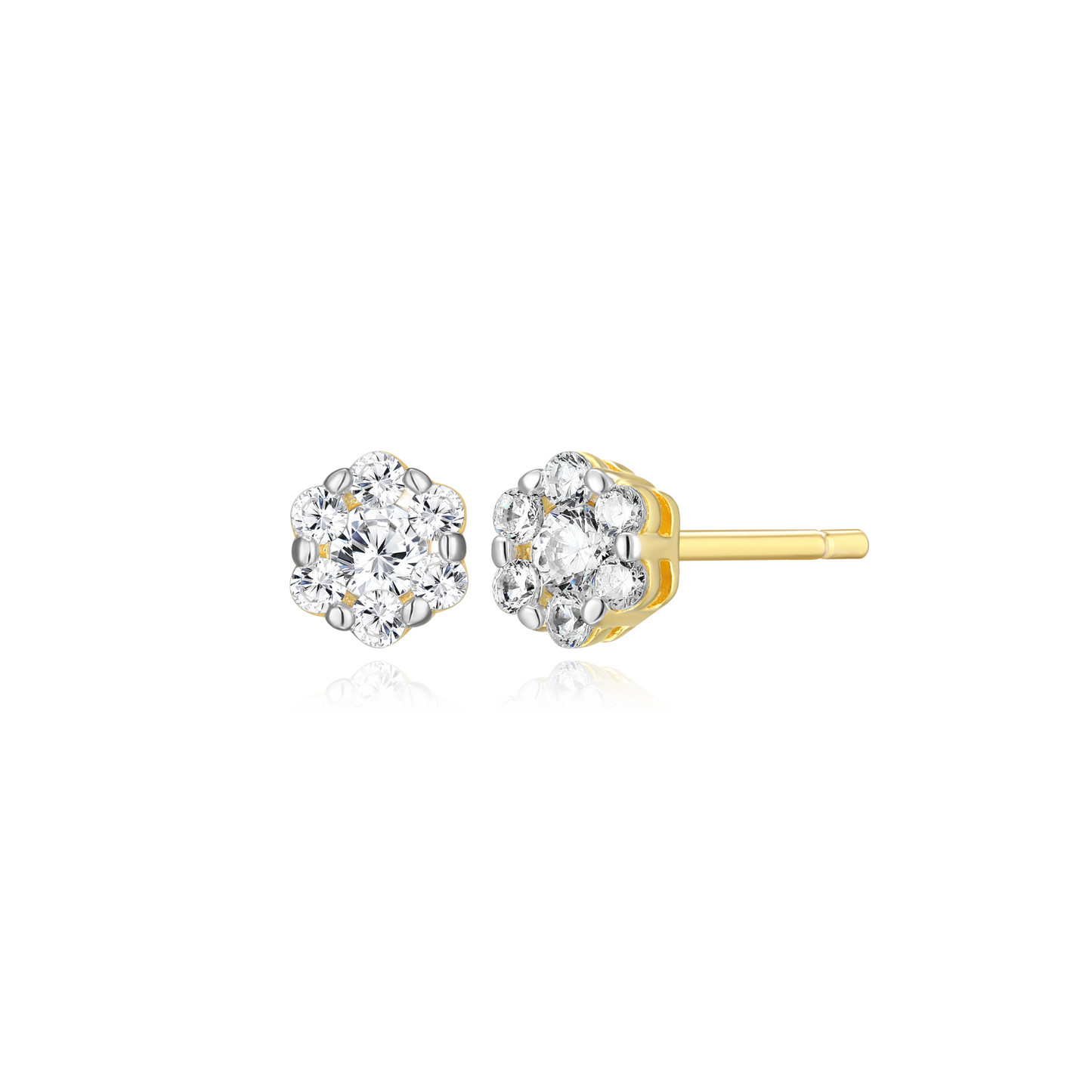 Hex Cluster Stud Earrings in 14k Yellow Gold Plated Sterling Silver