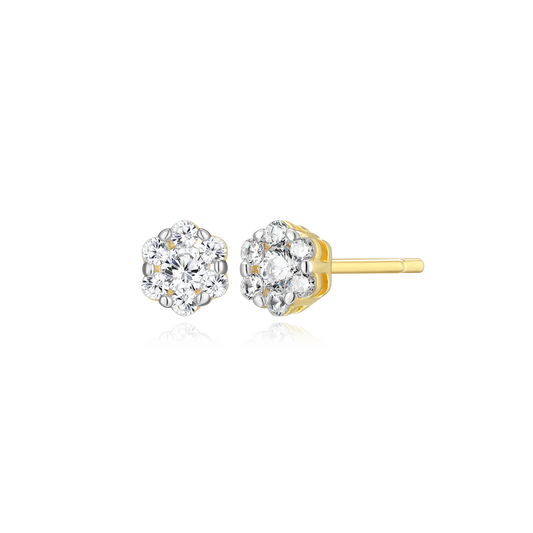 Hex Cluster Stud Earrings in 14k Yellow Gold Plated Sterling Silver