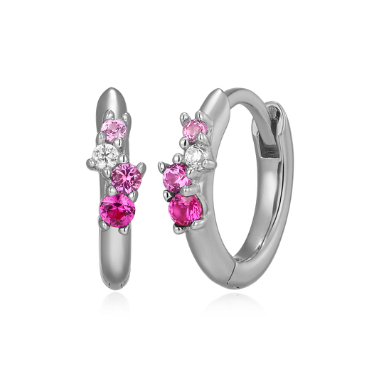 Scattered Ombre Lab-Created Ruby & Diamond Huggie Earrings in Rhodium-Plated Sterling Silver | M by Monte Luna