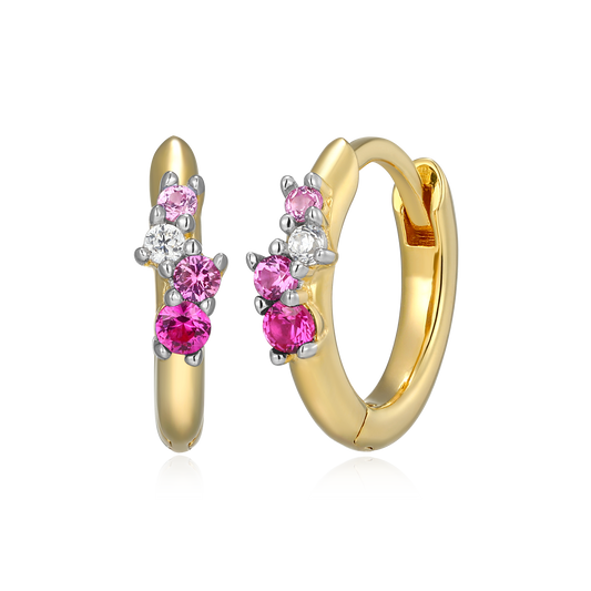 Scattered Ombre Lab-Created Ruby & Diamond Huggie Earrings in 14K Gold and Rhodium-Plated Sterling Silver | M by Monte Luna