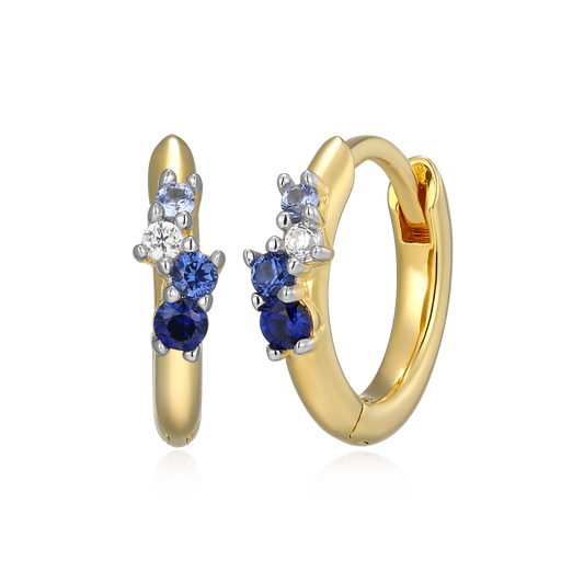 Scattered Ombre Lab-Created Sapphire & Diamond Huggie Earrings in 14K Gold and Rhodium-Plated Sterling Silver | M by Monte Luna