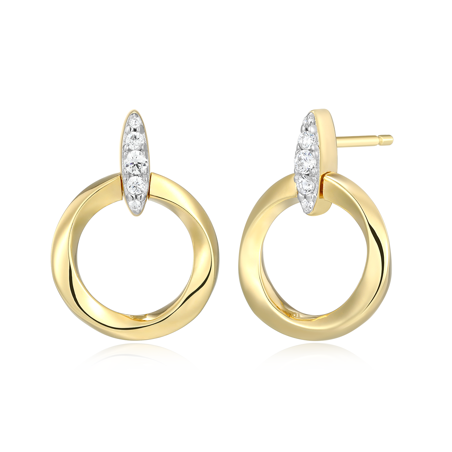 Knife Edge Circle Link Lab-Created Diamond Stud Earrings in 14K Gold & Rhodium-Plated Sterling Silver | M by Monte Luna
