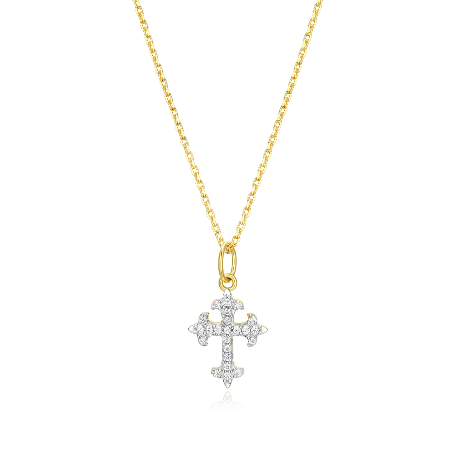 Flory Cross Pendant Necklace in 14k Yellow Gold Plated Sterling Silver