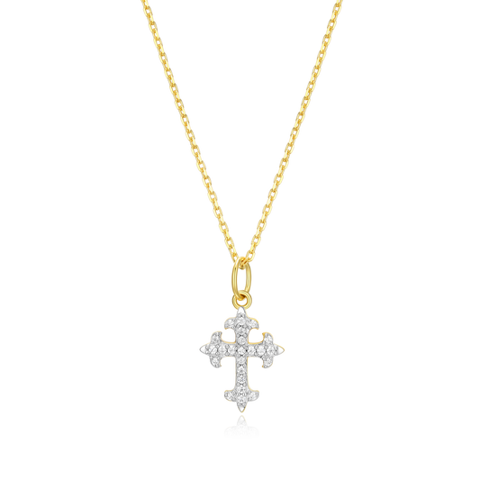 Flory Cross Pendant Necklace in 14k Yellow Gold Plated Sterling Silver