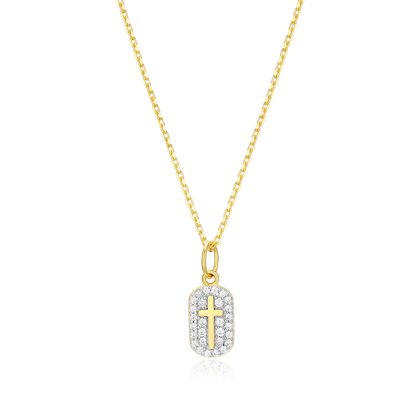 Cross Tag Pendant Necklace in 14k Yellow Gold Plated Sterling Silver | M by Monte Luna