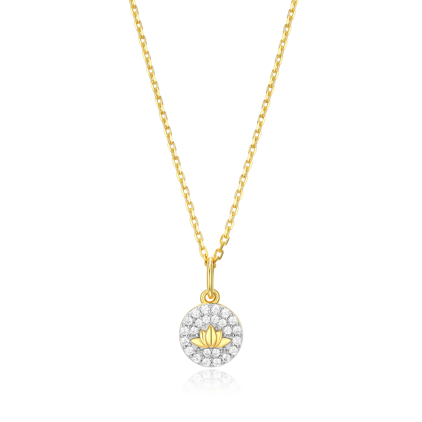 Lotus Tag Pendant Necklace in 14k Yellow Gold Plated Sterling Silver