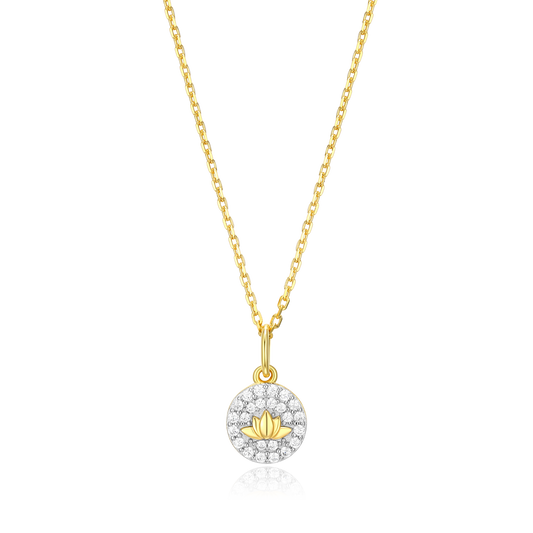 Lotus Tag Pendant Necklace in 14k Yellow Gold Plated Sterling Silver