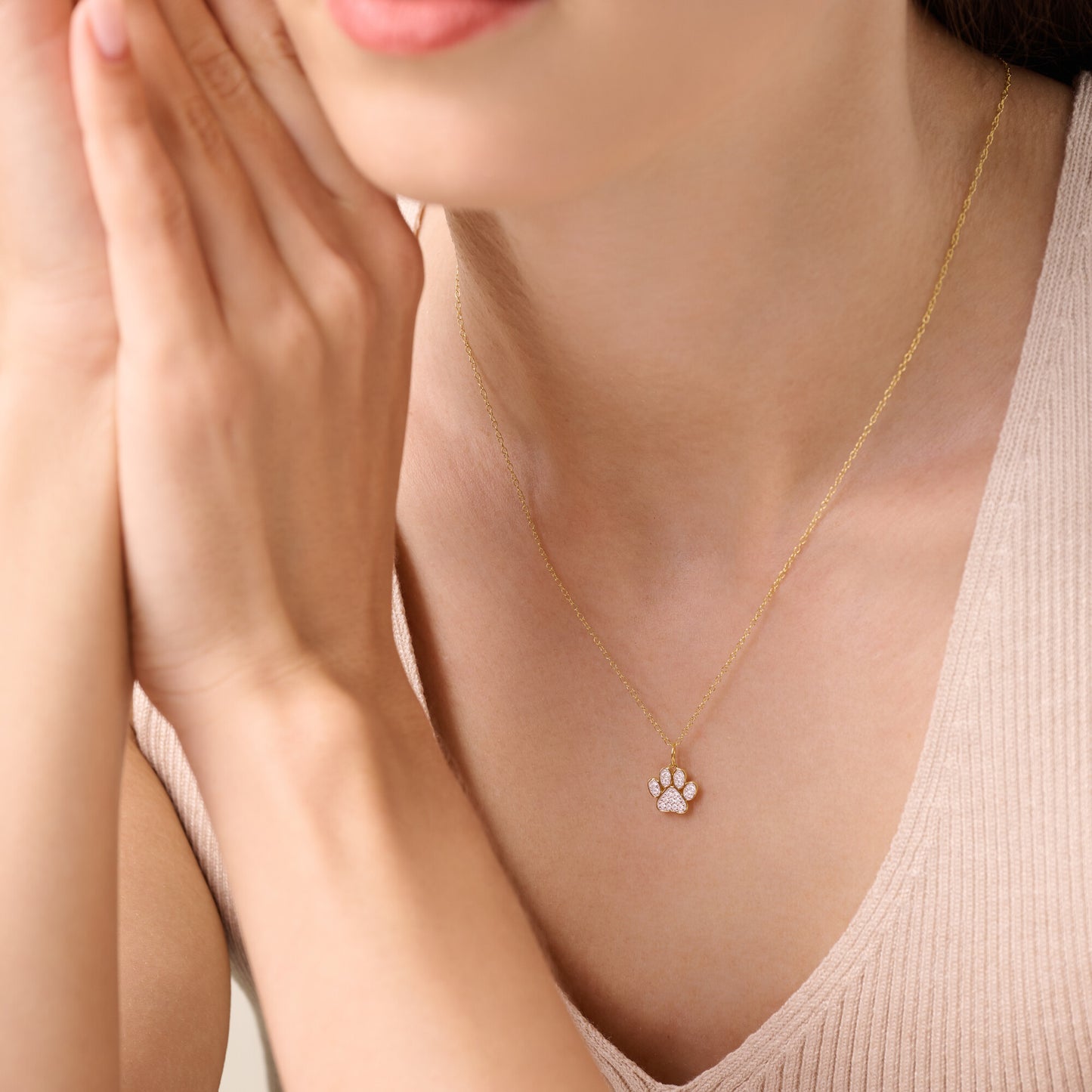 Paw Print Pendant Necklace in 14k Yellow Gold Plated Sterling Silver