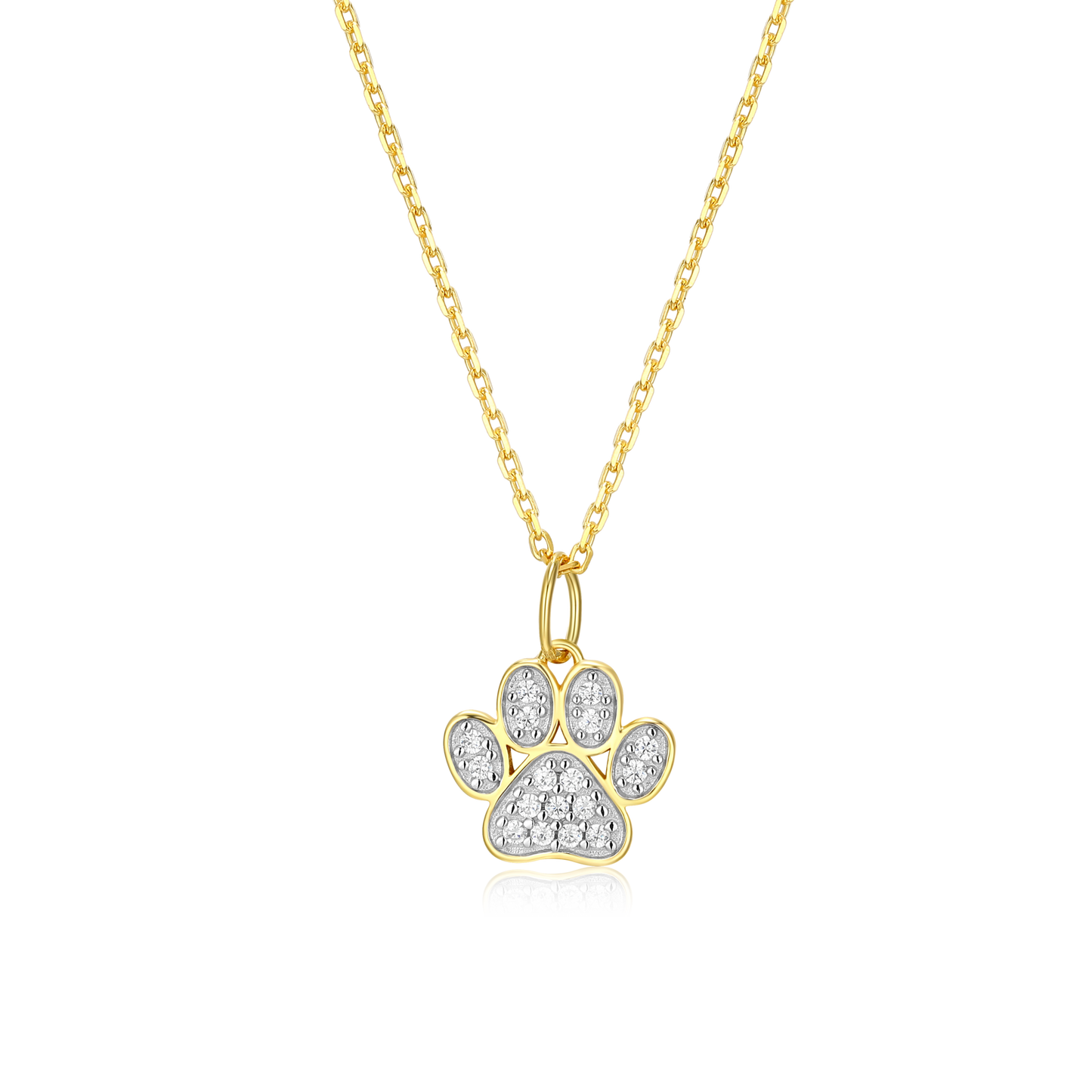 Paw Print Pendant Necklace in 14k Yellow Gold Plated Sterling Silver