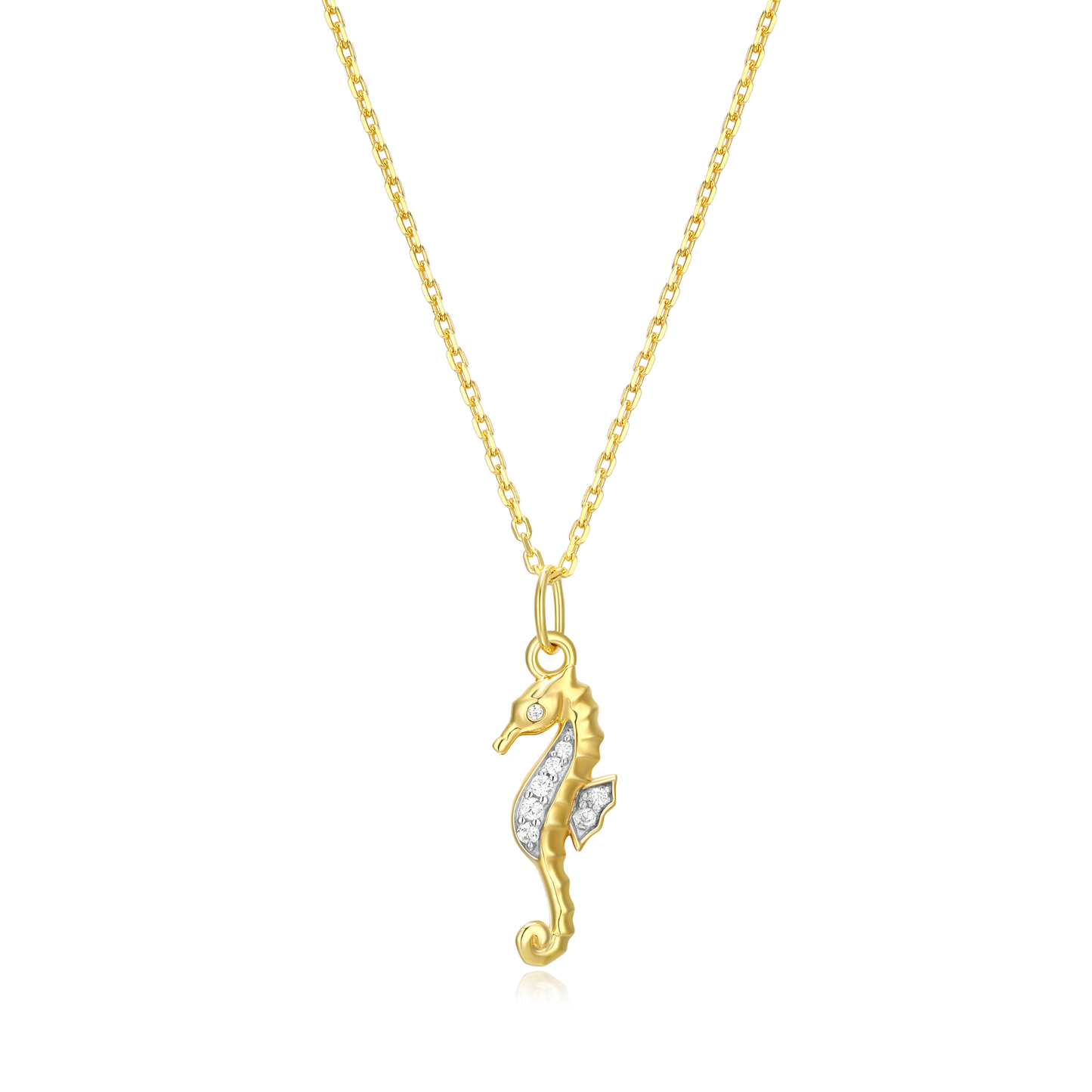 Seahorse Pendant Necklace in 14k Yellow Gold Plated Sterling Silver