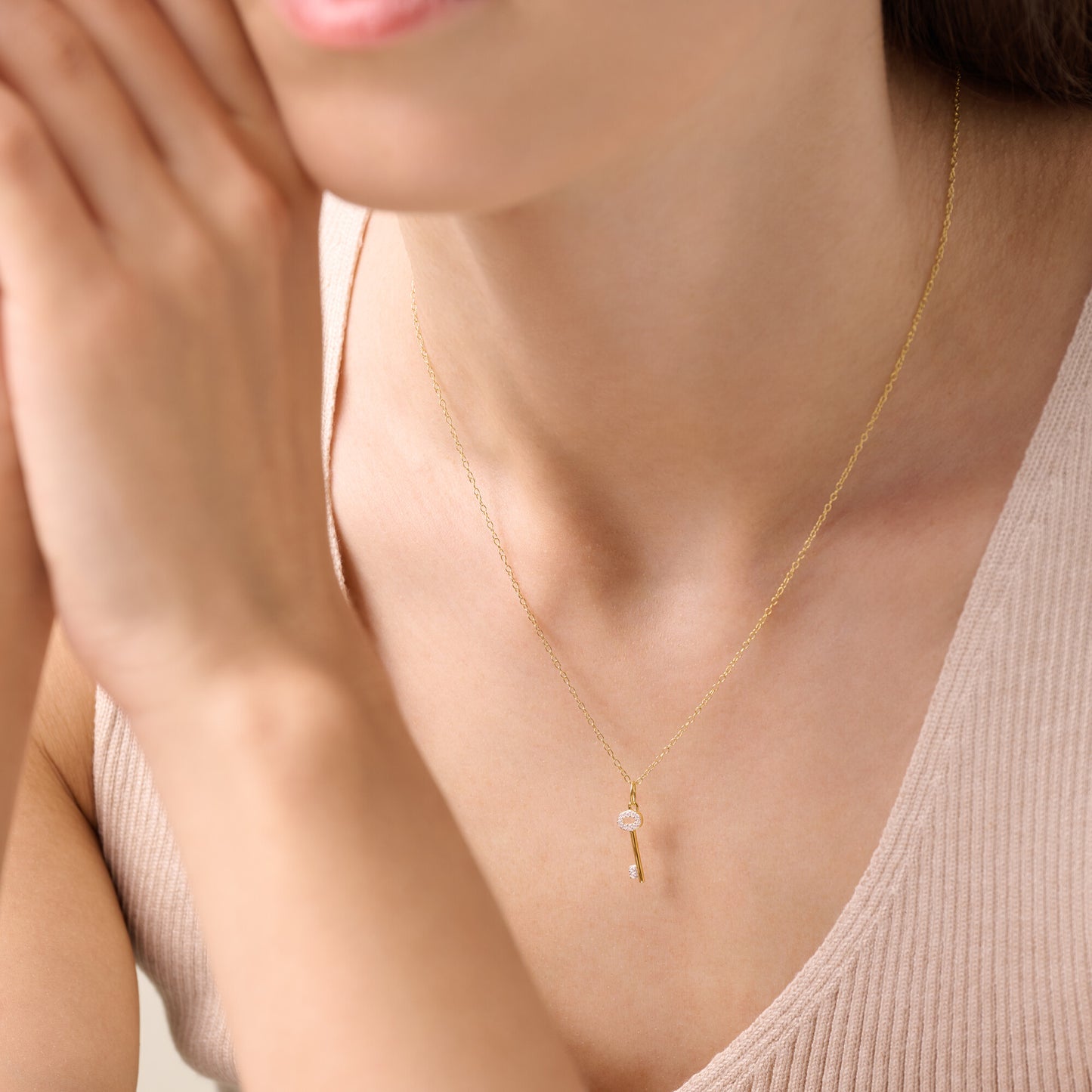 Skeleton Key Pendant Necklace in 14k Yellow Gold Plated Sterling Silver