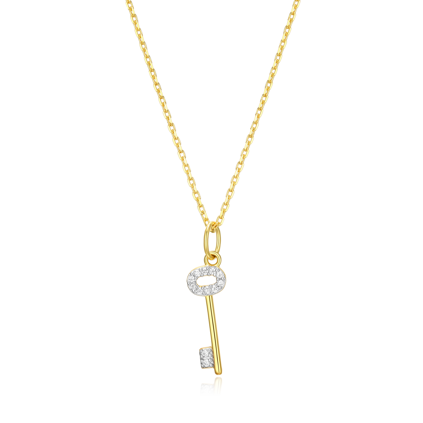 Skeleton Key Pendant Necklace in 14k Yellow Gold Plated Sterling Silver