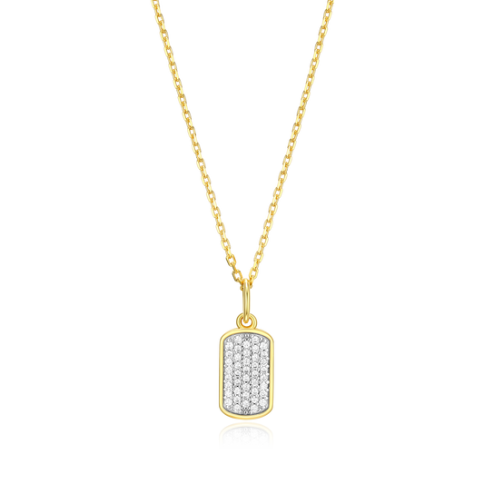 Hex Tag Pendant Necklace in 14k Yellow Gold Plated Sterling Silver