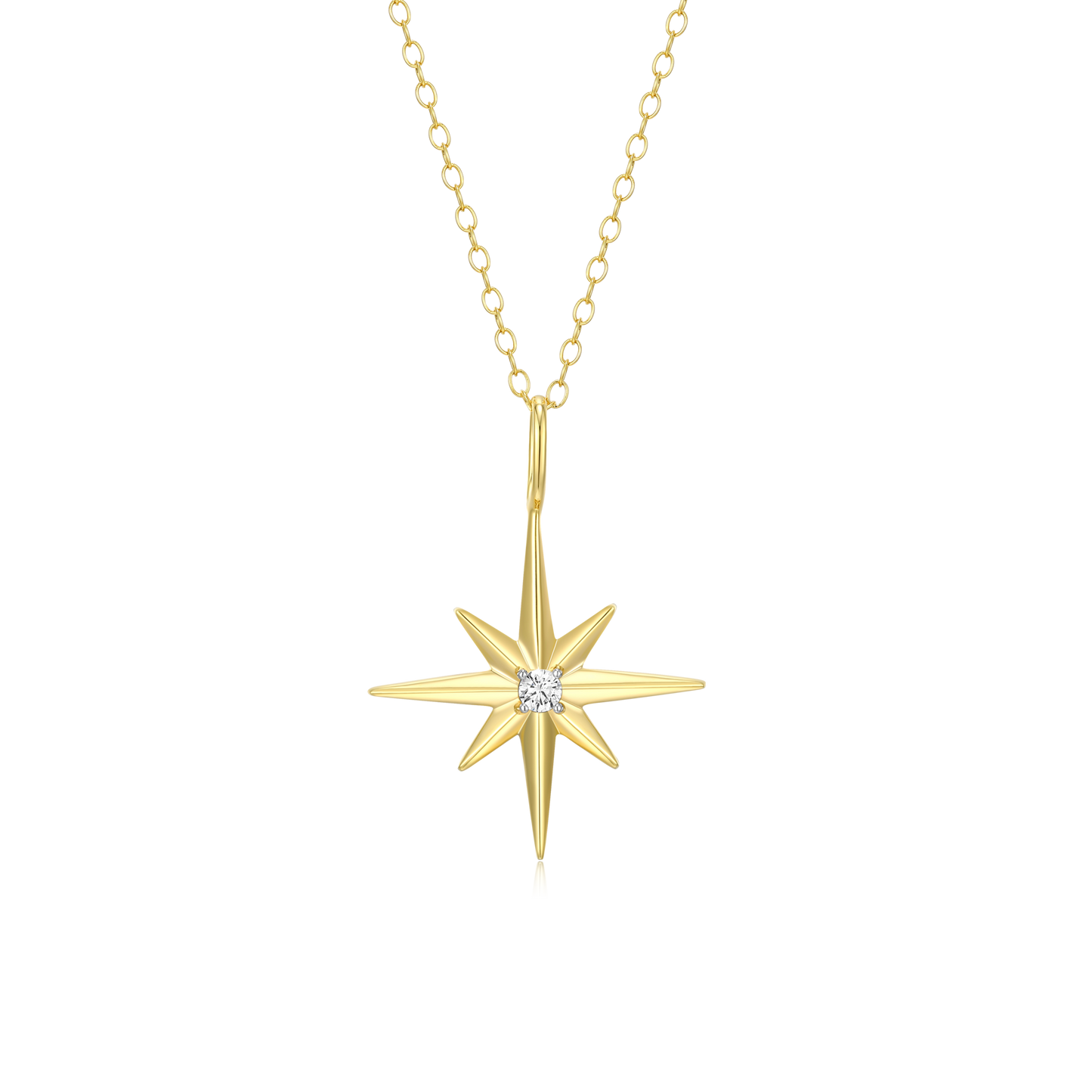 North Star Pendant Necklace in 14k Yellow Gold Plated Sterling Silver