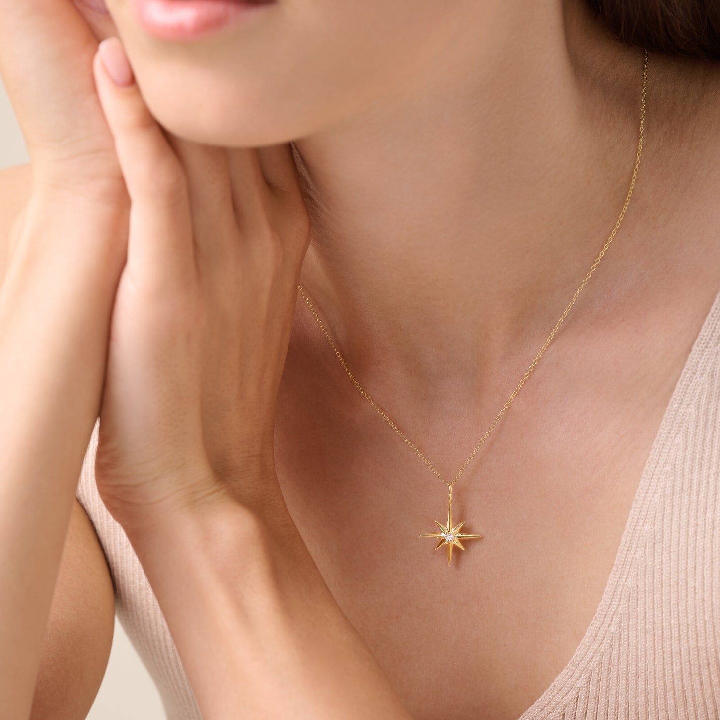 North Star Pendant Necklace in 14k Yellow Gold Plated Sterling Silver