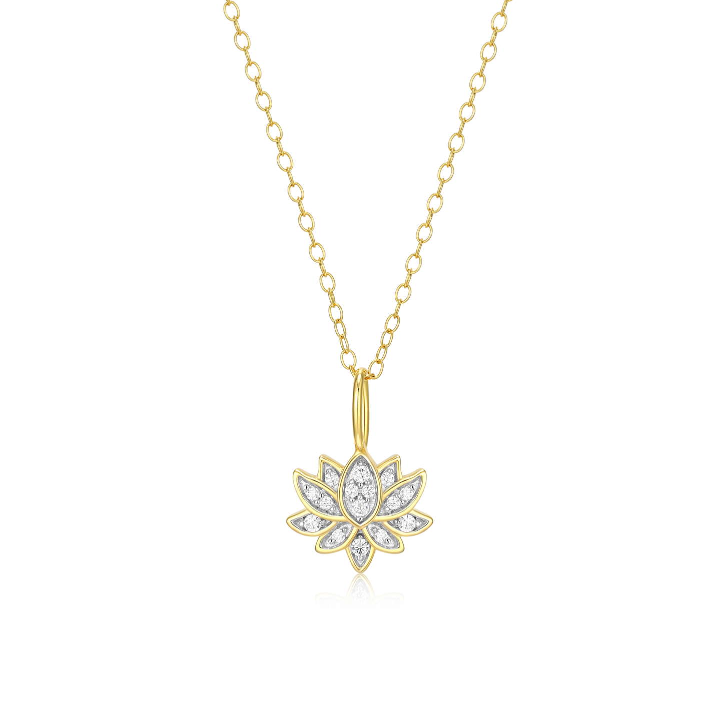 Lotus Pendant Necklace in 14k Yellow Gold Plated Sterling Silver