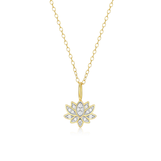 Lotus Pendant Necklace in 14k Yellow Gold Plated Sterling Silver