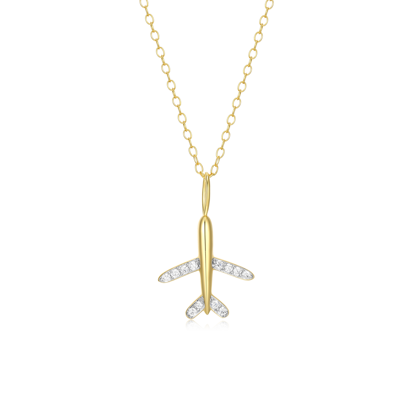 Airplane Pendant Necklace in 14k Yellow Gold Plated Sterling Silver