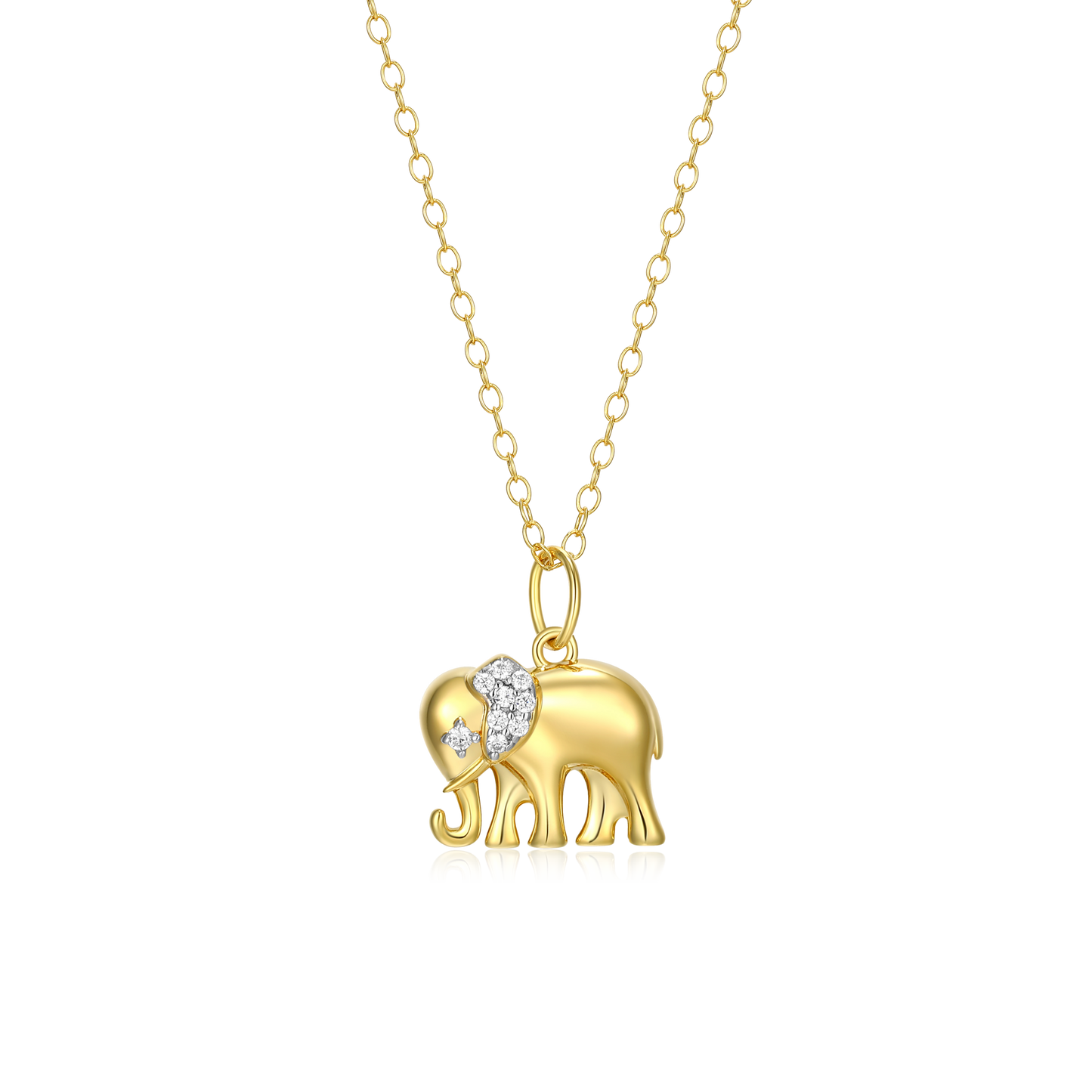 Elephant Pendant Necklace in 14k Yellow Gold Plated Sterling Silver