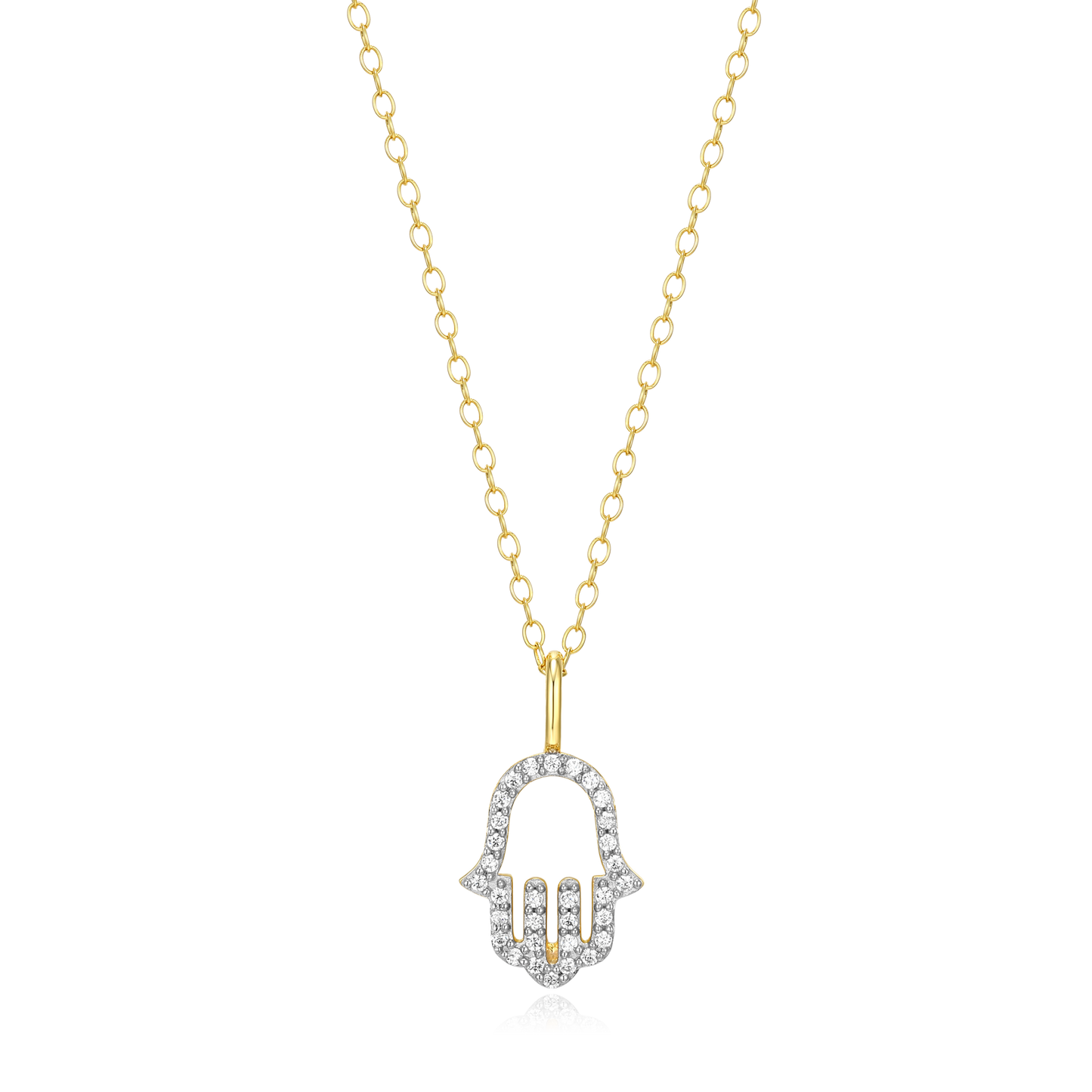 Hamsa Pendant Necklace in 14k Yellow Gold Plated Sterling Silver