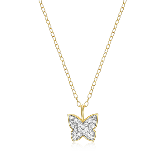 Pave Butterfly Lab-Created Diamond Pendant Necklace in 14K Gold and Rhodium-Plated Sterling Silver | M by Monte Luna