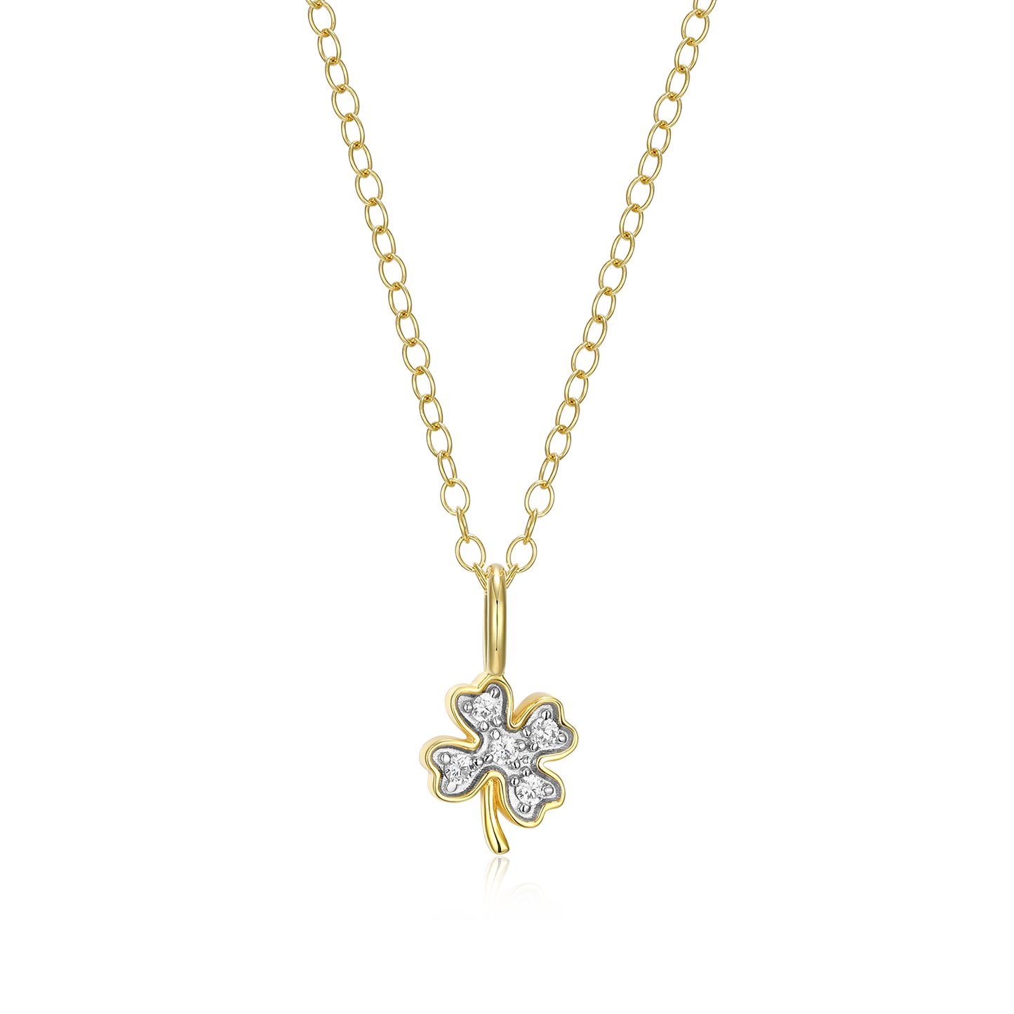 Lucky Clover Lab-Created Diamond Pendant Necklace in 14K Gold and Rhodium-Plated Sterling Silver | M by Monte Luna