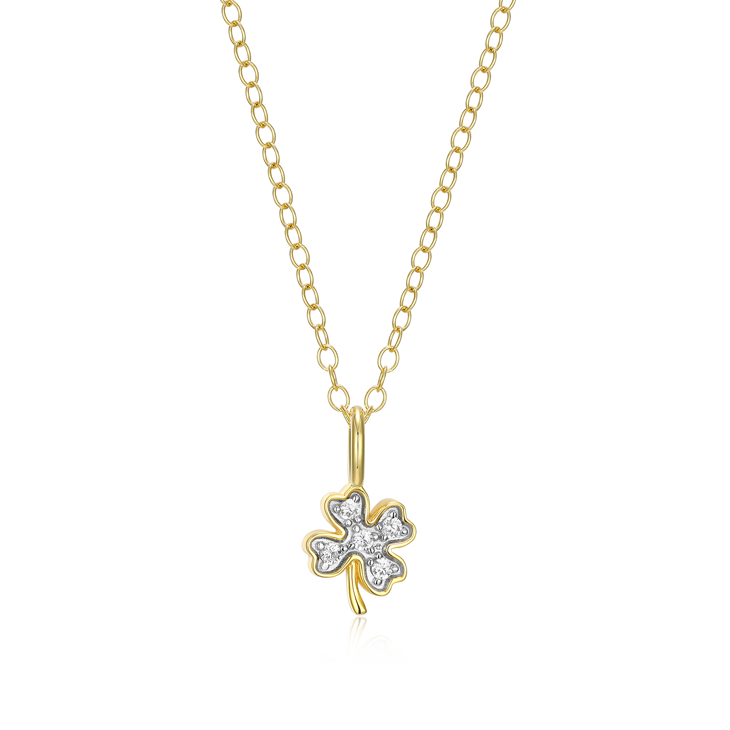 Lucky Clover Lab-Created Diamond Pendant Necklace in 14K Gold and Rhodium-Plated Sterling Silver | M by Monte Luna