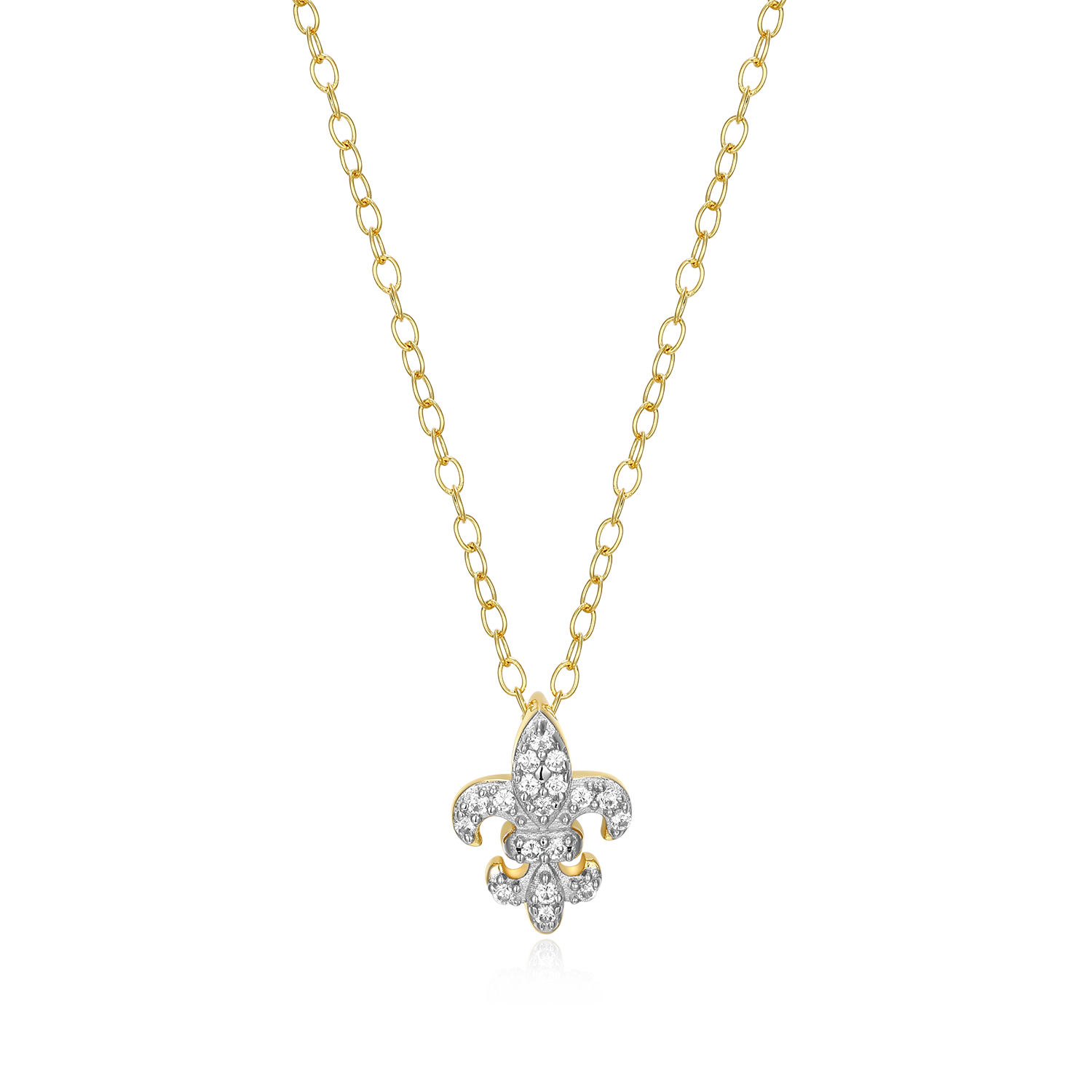 Fleur de Lis Lab-Created Diamond Pendant Necklace in 14K Gold and Rhodium-Plated Sterling Silver | M by Monte Luna