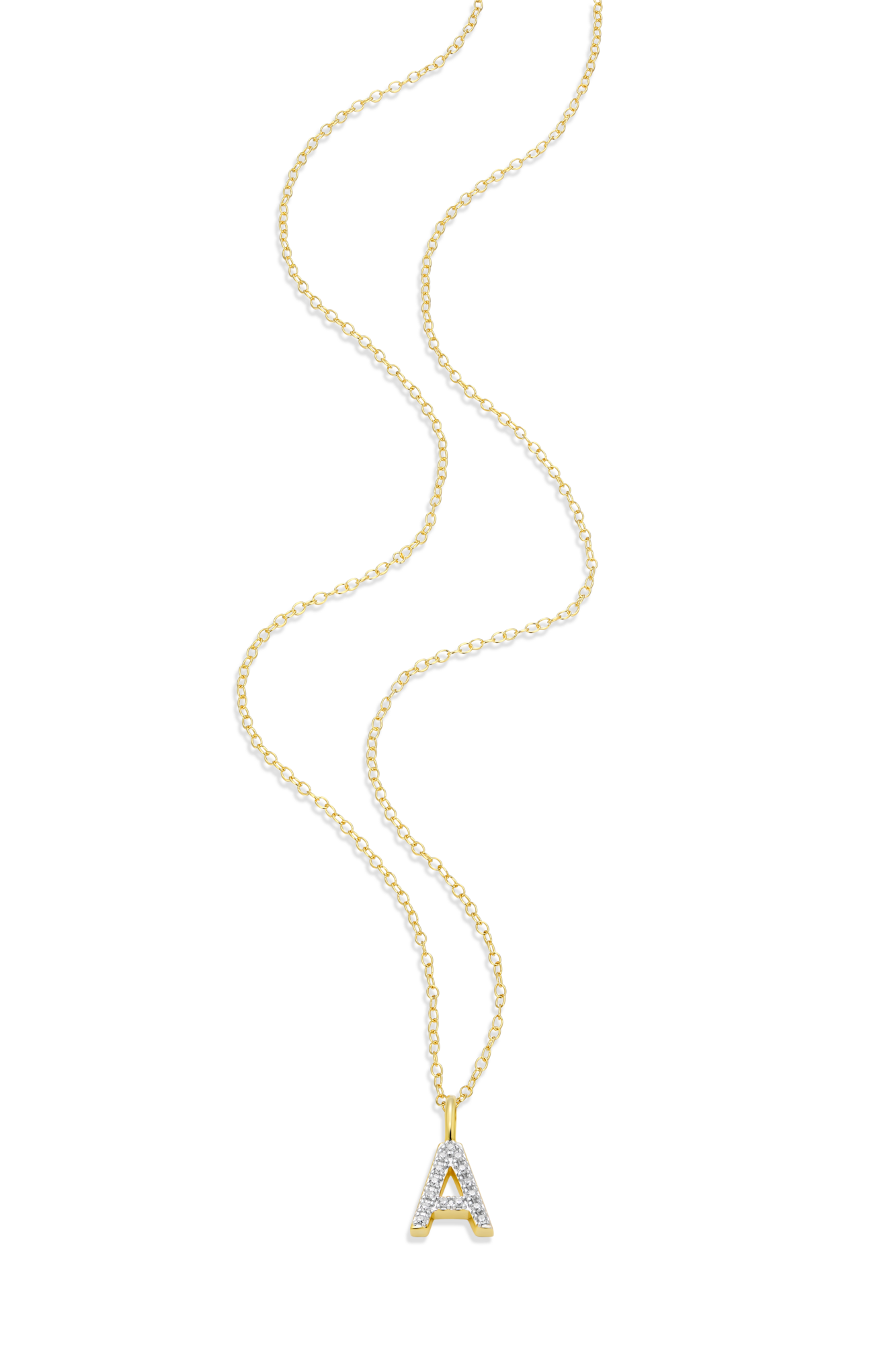 "A" Initial Pendant Necklace in 14K Yellow Gold Plated Sterling Silver