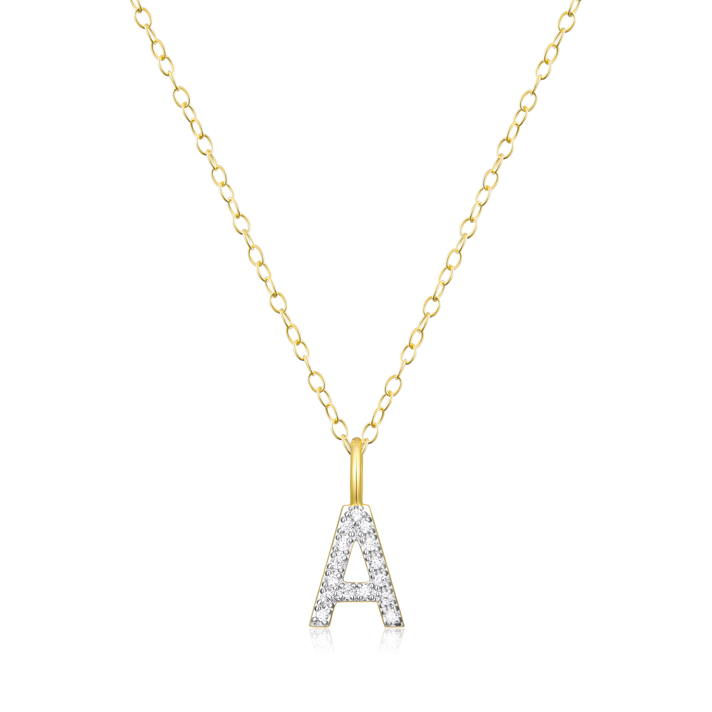 "A" Initial Pendant Necklace in 14K Yellow Gold Plated Sterling Silver