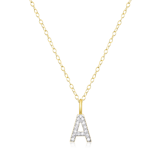 "A" Initial Pendant Necklace in 14K Yellow Gold Plated Sterling Silver